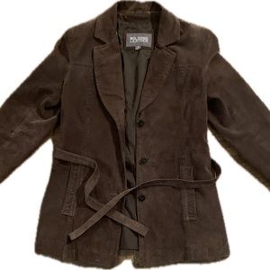 Wilson’s brown 100% suede leather Penny Lane style. removable faux fur collar M